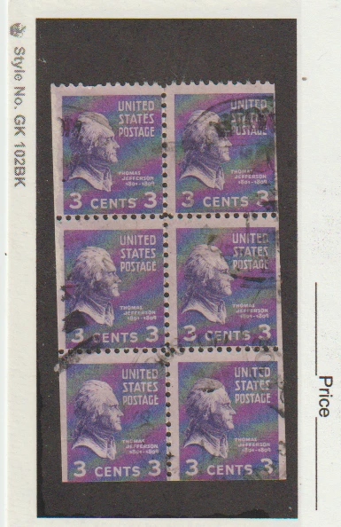 US Scott #807a Used 3 Cent...Jefferson...Booklet Pane of 6 - Image 1 of 1