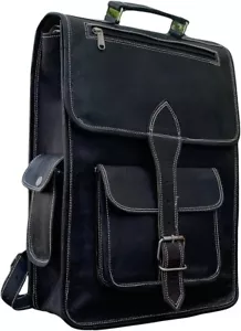 Black Leather Laptop Bag - Document Holder Case - Portfolio Briefcase PL1-34 - Picture 1 of 10