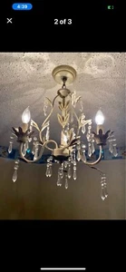 Chandelier Gold Armed 3 Head Metal Pendant Light Fixture Vintage - Picture 1 of 3