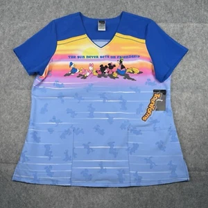 Cherokee Disney Tooniforms Scrubs V Neck Top XL Mickey & Friends NEW - Picture 1 of 15