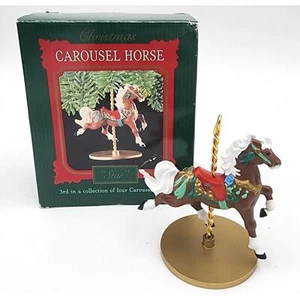 Ornamento de caballo carrusel 1989 sello vintage #3 estrella - Imagen 1 de 7
