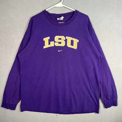 Vintage 90s Nike LSU Tigers Swoosh T Shirt Adult XL Purple Long Sleeve Mens - Image 1 of 4