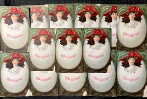 Lote de 14 c. 1900 POSTALES Mujer Victoriana dentro de HUEVO DE PASCUA GRANDE SOMBRERO ROJO - Imagen 1 de 8
