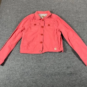 Carhartt Jacket Womens Medium M Pink Button Up Shacket Pockets Cotton Cropped - Picture 1 of 12