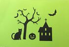 Spooky Halloween Scene Bare Tree Bats Cat Church Pumpkin Die Cut Embellishments