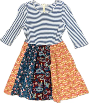 Matilda Jane Dress Friends Forever Magnolia Girls Striped Blue w/Floral Size 8 - Image 1 of 2
