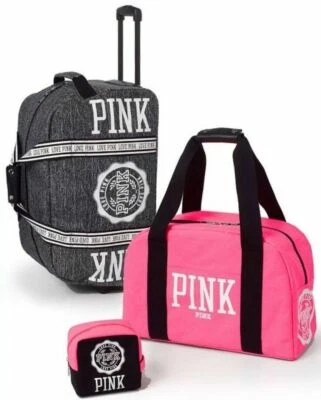 Victorias Secret Rosa MARL 3 Piezas Juego de Equipaje con Ruedas Maleta Bolsa de Lona Foto 1 de 4