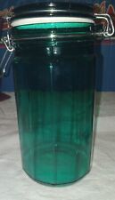 Emerald Green Glass Jar Airtight Wire Closure Rubber Gasket Paneled 8"