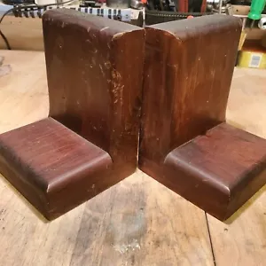 READ! ISSUES! Simple Thick Walnut Bookends Red velvet bottoms plain sturdy wood - Picture 1 of 12