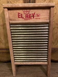 Vintage Wood and Tin Washing Washboard, El Rey, Made in Mexico