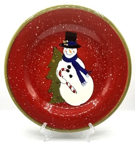 Gibson Hand-Painted Snowman Rimmed Dinner Plate Holiday Joy 11.25" Red/Green - Picture 1 of 4