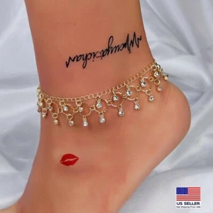 Fashion Women Ankle Bracelet Foot Chain Crystal Circle Hoop Tassel Anklets 1395 - Picture 1 of 4