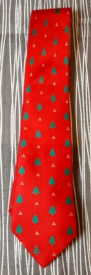 Corbata de árbol de Navidad roja vintage Lillian Vernon 100 % seda 1987 RN 61774 53 pulgadas Foto 1 de 4