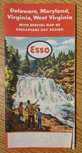 Vintage 1955 1956 Esso Delaware Maryland West Virginia Chesapeake Bay Straßenkarte  - Bild 1 von 7