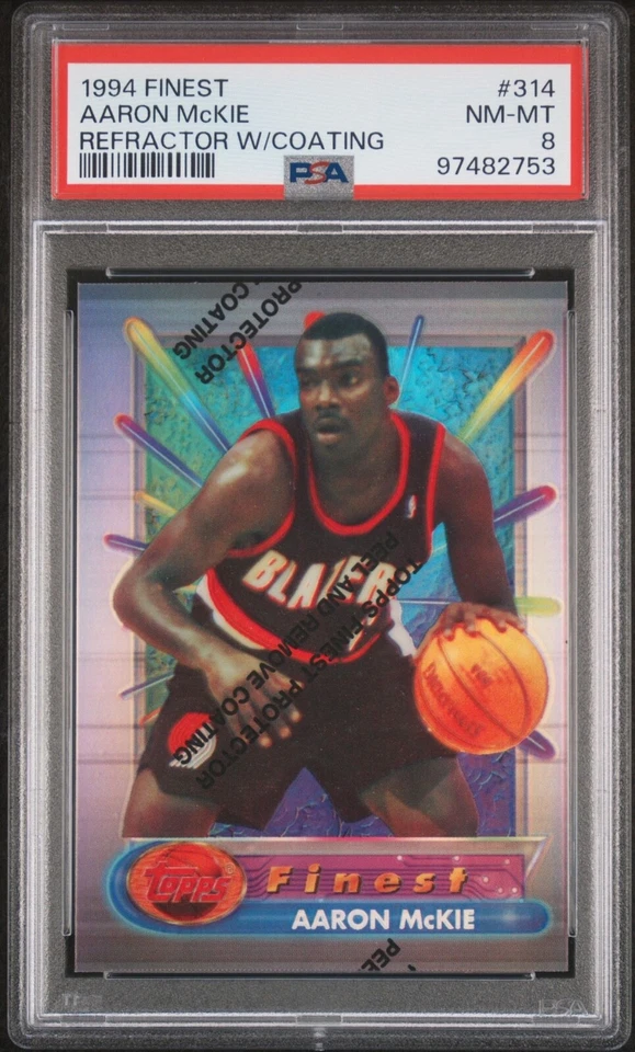 PSA 8 1994 FINEST REFRACTOR AARON MCKIE W/COATING RC #314 SP BLAZERS FRESH GRADE - Image 1 of 2