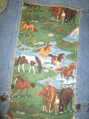 Chaqueta chaleco vaquero azul mural caballo ecuestre Petite Sophisticates para mujer S Foto 1 de 4