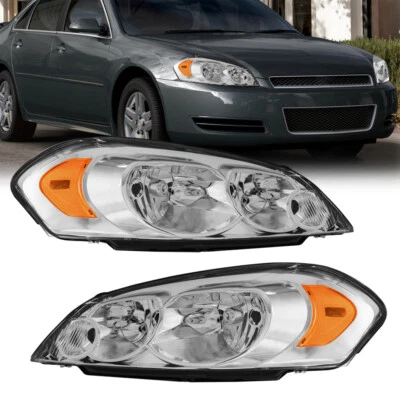 Pair Chrome Headlights Assembly For 2006-13 Chevrolet Impala 2006-07 Monte Carlo - Image 1 of 4