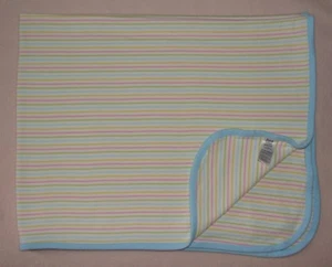 Carters Just One Year White Pink Yellow Stripe Baby Receiving Blanket Blue Trim - Picture 1 of 4