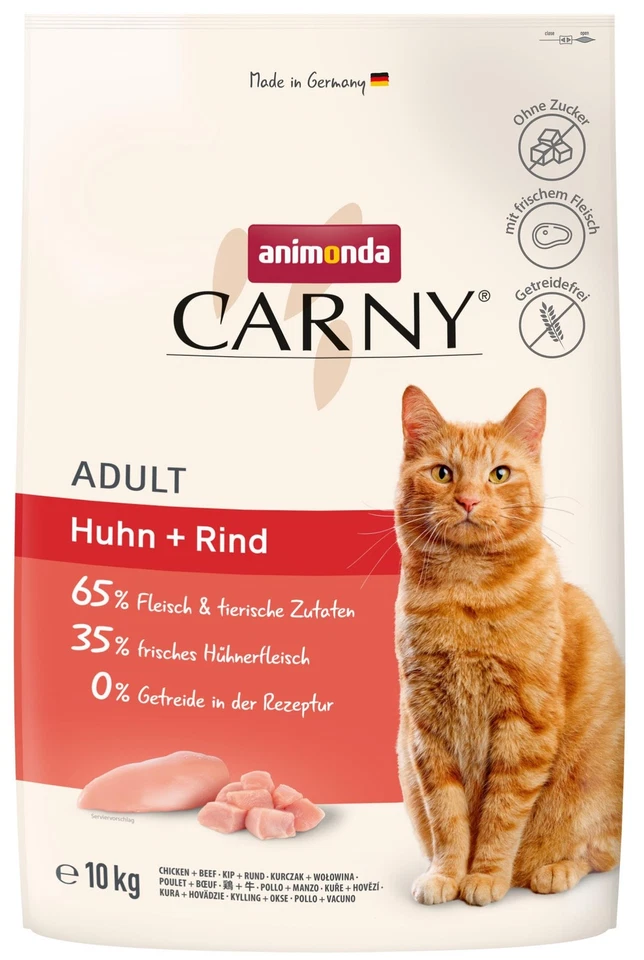 Katzen Trockenfutter Adult mit Huhn und Rind 1 x 10kg, Trockenfutter für ausg... - Bild 1 von 4