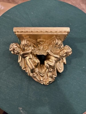 Aplique de pared metálico dorado querubín estante Art Deco angelical religioso usado Foto 1 de 4