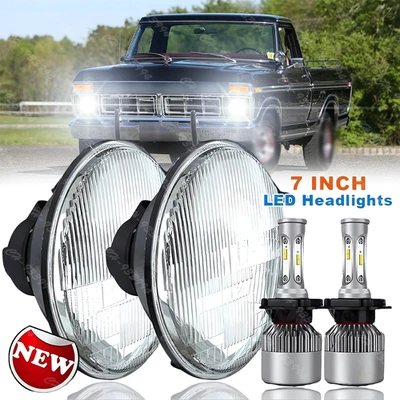 For 1953-1977 Ford F100 F250 F350 Pickup 7" LED Headlights Sealed Beam DRL - Image 1 of 4