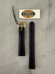 Fossil Black Leather Watch Band Vintage NOS Unused Gold Tone Buckle PC 9211 - Picture 1 of 10