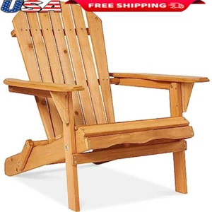 Folding Adirondack Chair Outdoor Wooden Lounge Furniture Patio Garden Deck New - Picture 1 of 4