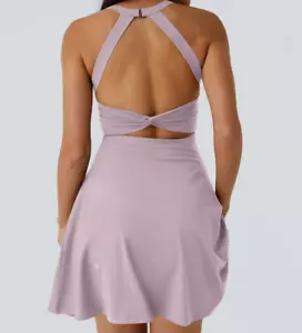 Halara Pale Lilac Backless Twisted Easy Peezy Active Dress Size Medium - Picture 1 of 11
