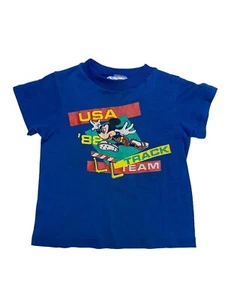 Vintage Mickey Mouse T Shirt Kids 3/4 Single Stitch Track Olympics 1988 Disney - Picture 1 of 5