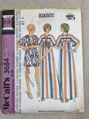 Uncut Vintage 70s McCalls 3684 Pattern Misses Caftan or Dress Size 34-36 - Image 1 of 3