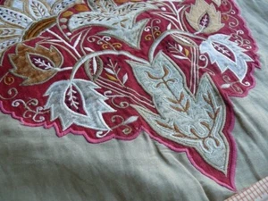 BY Lee Jofa ALEXANDRIA SILK/LINEN embroidery VELVET applique RED/GOLD MSRP$560/Y - Picture 1 of 13