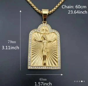 Fashion Jewelry Gold Plated Rhinestone Cross Pendant Necklace Cadena Religiosa  - Picture 1 of 6