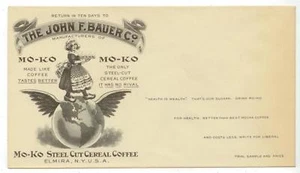 Sobre de devolución de café de cereal corte acero Mo-Ko c1910 Elmira New York - Imagen 1 de 1