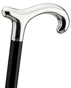 Silver Brass Head Handle Vintage Black 3 Fold Wooden Walking Stick Cane Design - Picture 1 of 3