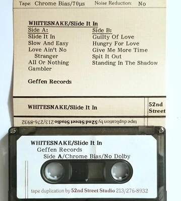 WHITESNAKE SLIDE IT IN CASSETTE TAPE PROMO GEFFEN RECORDS ROCK HEAVY METAL DEMO - Image 1 of 4
