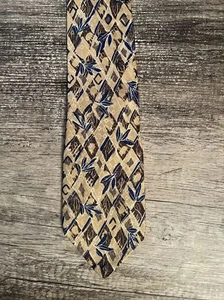 Biella 100% Silk Tan Brown Navy Print Classic Designer Necktie Made In Italy - Picture 1 of 3