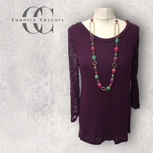 Country Casuals Womens Purple Plum Lace Sleeves Knit Top, Jumper  S UK 8 - Picture 1 of 6