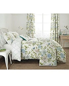 Sanderson Options Ella Blue/Aqua Floral Cotton Rich King Size Duvet Cover Set - Picture 1 of 5