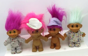 Lot of 4 Troll 5" Dolls pajamas pj's hats caps purple mint pink hair - Picture 1 of 6