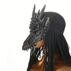Black Dragon Costume Half Mask Scales Game of Thrones Rubber-Like Plastic Scary - Picture 1 of 2