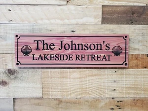 Personalized Carved Wood Lakeside Retreat Sign Family Name Lake House Seashell - Picture 1 of 12