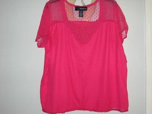 Gr. 1X EUC! Denim 24/7 rosa elegantes Top SS gefüttert transparent gepunktet Damen Plus - Bild 1 von 3