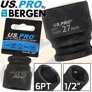 US PRO 27mm Shallow Impact Socket 1/2" Drive 27mm 6 Point Single Hex Impact CR-V - Picture 1 of 5