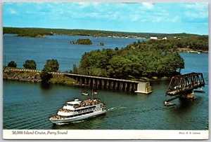 Postcard Ontario Parry Sound 30,000 Island Cruise Ship Railway Swing Bridge - Picture 1 of 2