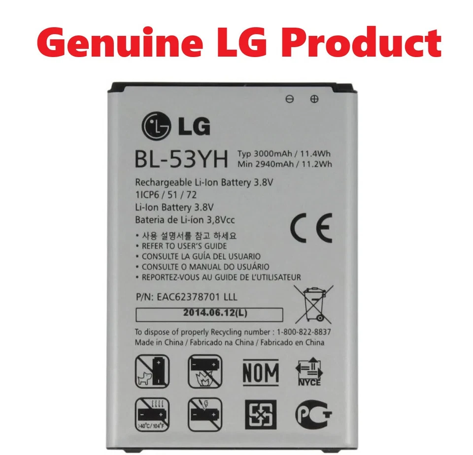 Nueva batería original OEM LG G3 BL-53YH para D850 D851 D852 D855 LS990 VS985 F400 Foto 1 de 1