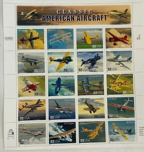 Estampillas de colección de aviones americanos clásicos de Estados Unidos hoja 32c Scott #3142 sin usar como nuevas - Imagen 1 de 4