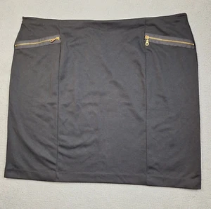 Avenue Pencil Skirt Size 30 Black Stretch Knit Straight Zip Pockets Moto New - Picture 1 of 11