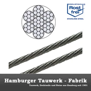 250m Edelstahl Drahtseil, 4,0mm Edelstahldrahtseil V4A 7x7 Stahlseil Seil - Picture 1 of 1