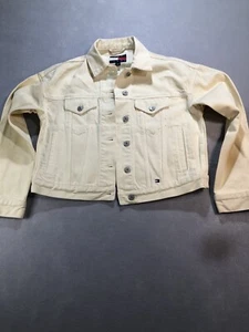 Tommy Hilfiger Jacket Womens Pale Yellow Denim Trucker Jean Button Down Size XS - Picture 1 of 6