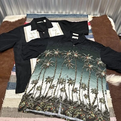 Lot Pair Men's Batik Bay Campia Moda Black Button Short Shirts Large Hawaiian - Image 1 of 4
